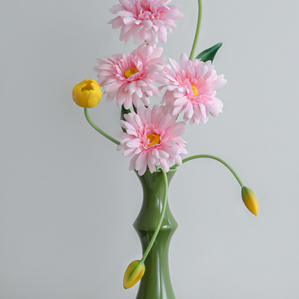 Glossy GreenCeramic Vase - Unique Bamboo-Look Design (20x8x5.5cm)