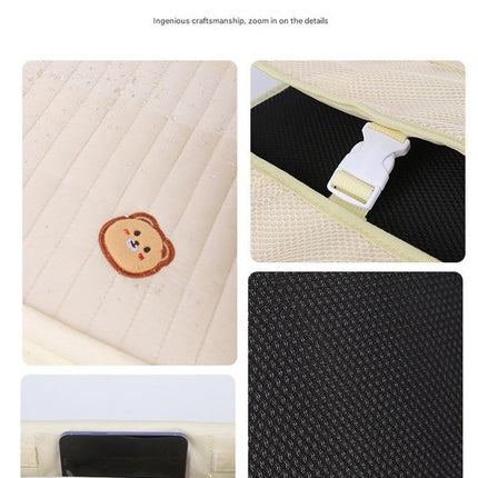 Kids Car Seat Travel Tray - Waterproof Lap Desk with Storage Pockets (Beige Bear - Round)