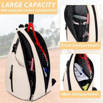 Beige Tennis Pickleball Sling Bag - Crossbody Racket Backpack for Men & Women (33x14x49cm)
