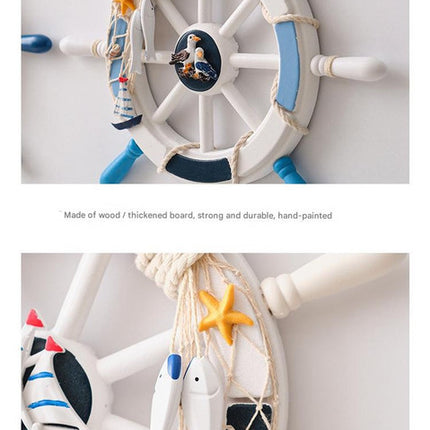 Nautical Wooden Rudder Wall Decor - 34cm Coastal Home Decor Accent (Anchor net rudder)