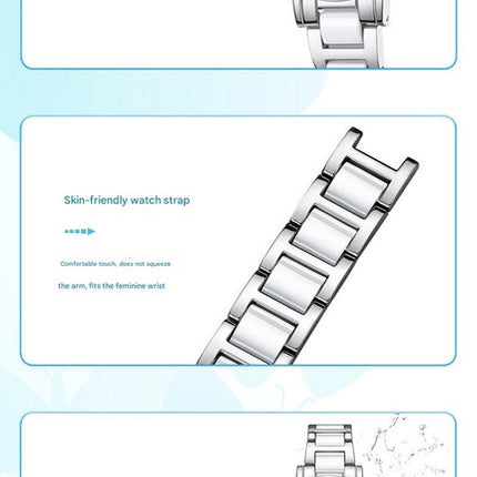 Women's Butterfly Quartz Watch with Ceramic Steel Strap and Luminous Hands (Silver shell white surface steel belt)