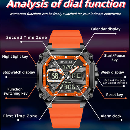 Orange Men's Dual Display Watch - Dual Time Digital Analog Waterproof Sports Watch