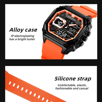Orange Men's Dual Display Watch - Dual Time Digital Analog Waterproof Sports Watch