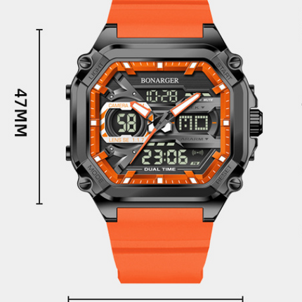 Orange Men's Dual Display Watch - Dual Time Digital Analog Waterproof Sports Watch