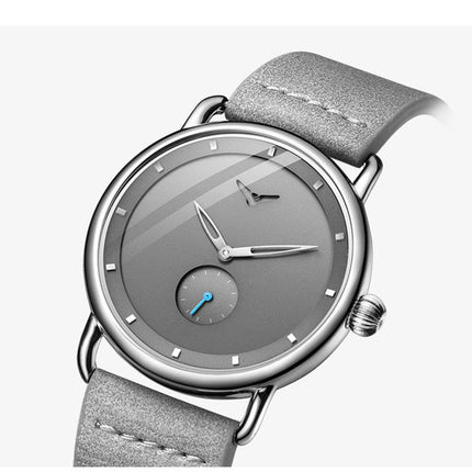 Black Elegant Men's Watch with Leather Band - Small Seconds, Onion Crown Detail