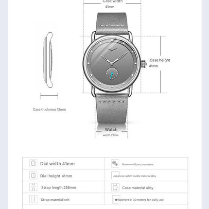 Silver Elegant Men's Watch with Leather Band - Small Seconds, Onion Crown Detail