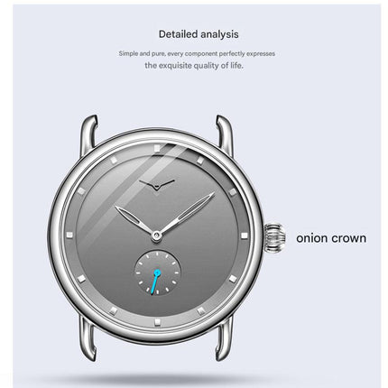 Silver shell black face Elegant Men's Watch with Leather Band - Small Seconds, Onion Crown Detail