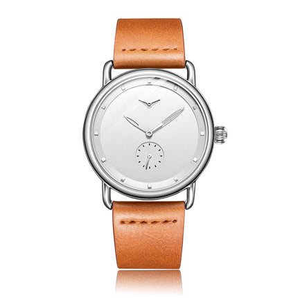Brown Elegant Men's Watch with Leather Band - Small Seconds, Onion Crown Detail