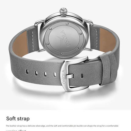 Rose shell white flour Elegant Men's Watch with Leather Band - Small Seconds, Onion Crown Detail