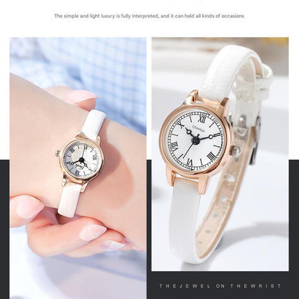 Rose shell white plate leucorrhea Delicate Women's Watch - 20mm Roman Numeral Dial, Leather Strap
