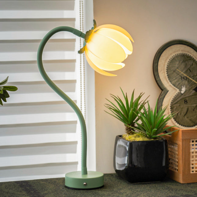 Green LED Tulip Desk Lamp - Flexible Gooseneck