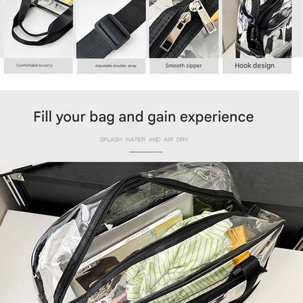 Black transparent Multi-Purpose Clear PVC Bag - Travel, Fitness, Storage Tote (50x32x18cm)