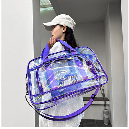 Purple transparent Multi-Purpose Clear PVC Bag - Travel, Fitness, Storage Tote (42x26x15cm)