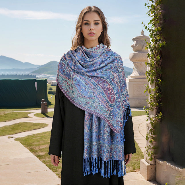 Blue Elegant Retro Paisley Print Scarf for Women – product detail