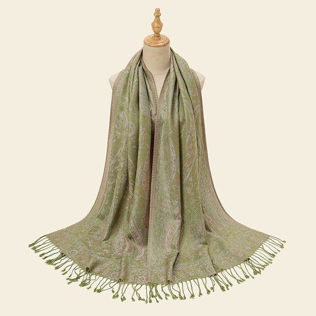 Green Elegant Retro Paisley Print Scarf for Women