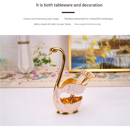 Elegant Swan Base Spoon Holder Set with 6 Coffee/Dessert Spoons(Gold and white spoon)