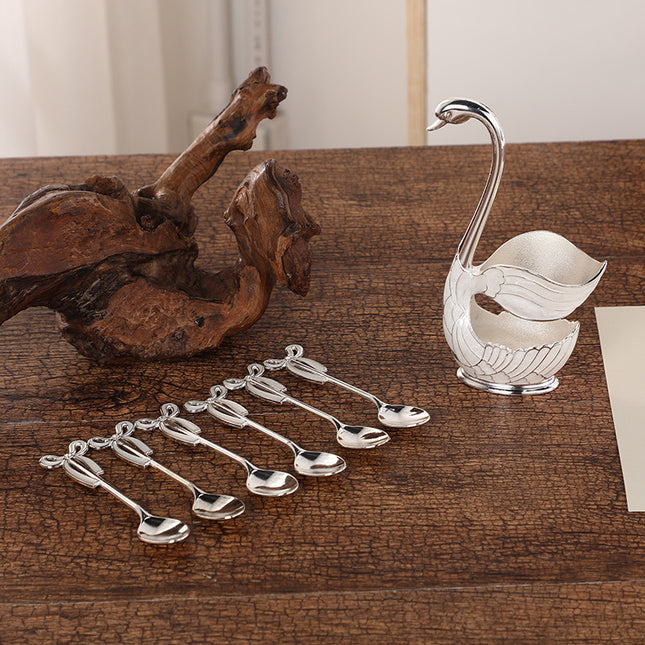 Elegant Swan Base Spoon Holder Set with 6 Coffee/Dessert Spoons(Silver spoon) – product detail