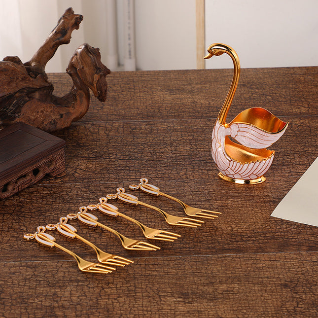 Elegant Swan Base Spoon Holder Set with 6 Coffee/Dessert Spoons(Gold Fork) – product detail
