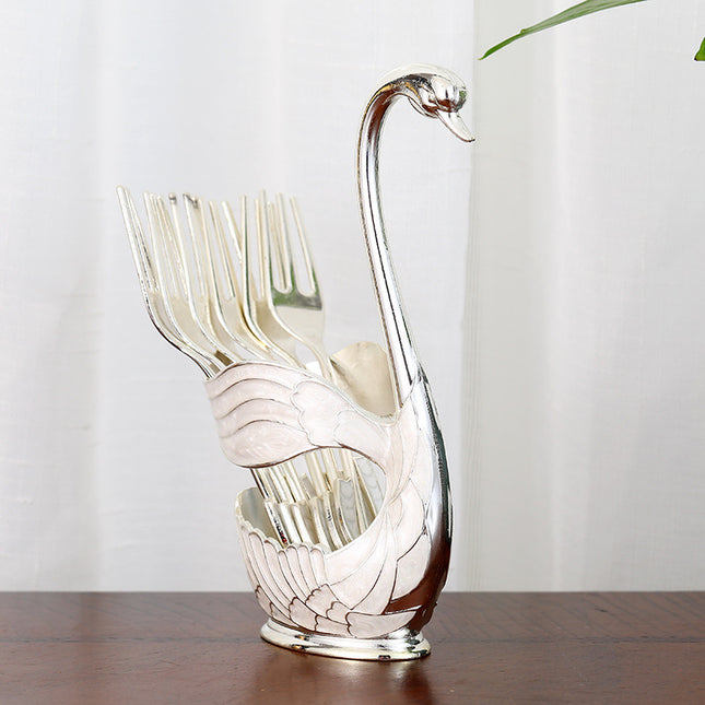 Elegant Swan Base Spoon Holder Set with 6 Coffee/Dessert Spoons(Silver fork) – product detail