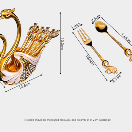 Silver Elegant Double Swan Cutlery Holder Set with 6pcs Spoons