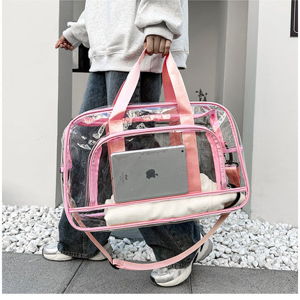 Pink transparent Multi-Purpose Clear PVC Bag - Travel, Fitness, Storage Tote (50x32x18cm)