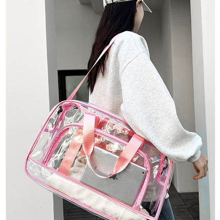 Pink transparent Multi-Purpose Clear PVC Bag - Travel, Fitness, Storage Tote (42x26x15cm)