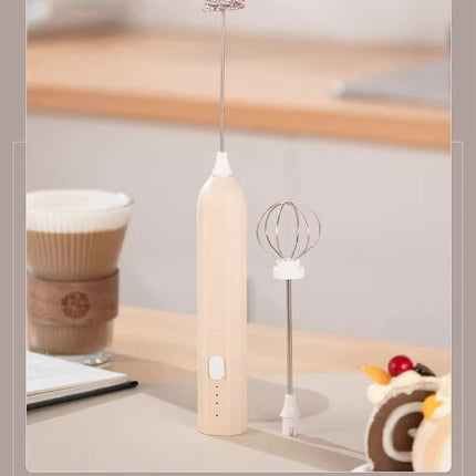 Apricot Mini Hand Mixer with Frother & Balloon Whisk Heads - Rechargeable Kitchen Tool