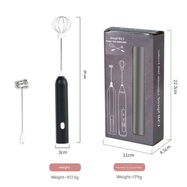 Black Mini Hand Mixer with Frother & Balloon Whisk Heads