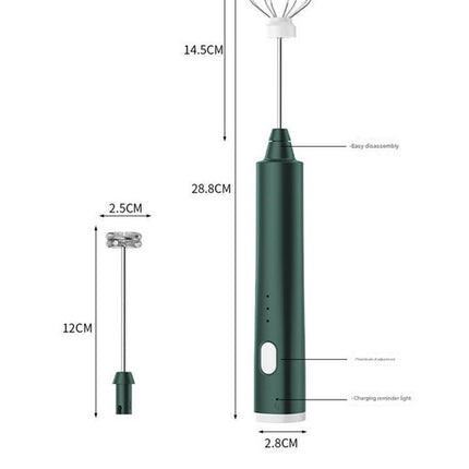 Green Cordless Drink Mixer & Egg Beater with 2 Whisk Heads - USB Powered