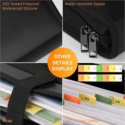Expanding Accordion File Organizer - Fireproof & Waterproof Document Storage Case
