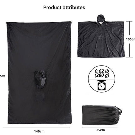 Green Portable Outdoor Camping Poncho - Can be used as Raincoat, Tarp, Ground Cover