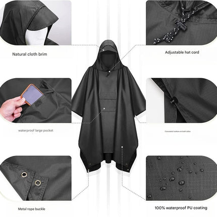 Grey Portable Outdoor Camping Poncho - Can be used as Raincoat, Tarp, Ground Cover