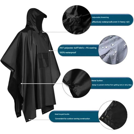 Pink Portable Outdoor Camping Poncho - Can be used as Raincoat, Tarp, Ground Cover