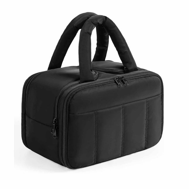 Black Puffy Travel Wash Bag with Wide-Mouth Access and Wet-Dry Pockets V888-ELOSUNG26454