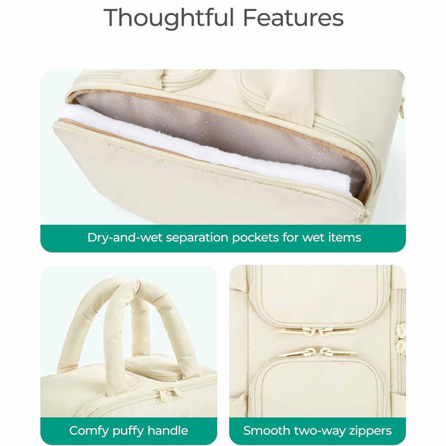 Peach Puffy Travel Wash Bag with Wide-Mouth Access and Wet-Dry Pockets – product detail