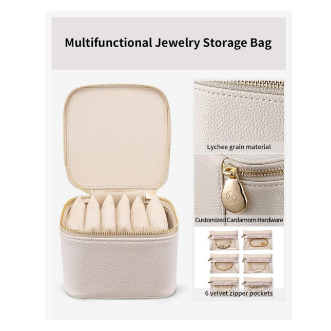 Green Compact Travel Jewelry Box with 6 Individual Velvet Zipper Pouches – product detail