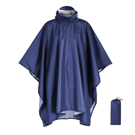 Blue Portable Outdoor Camping Poncho - Can be used as Raincoat, Tarp, Ground Cover (Polyester silver coated without pockets)