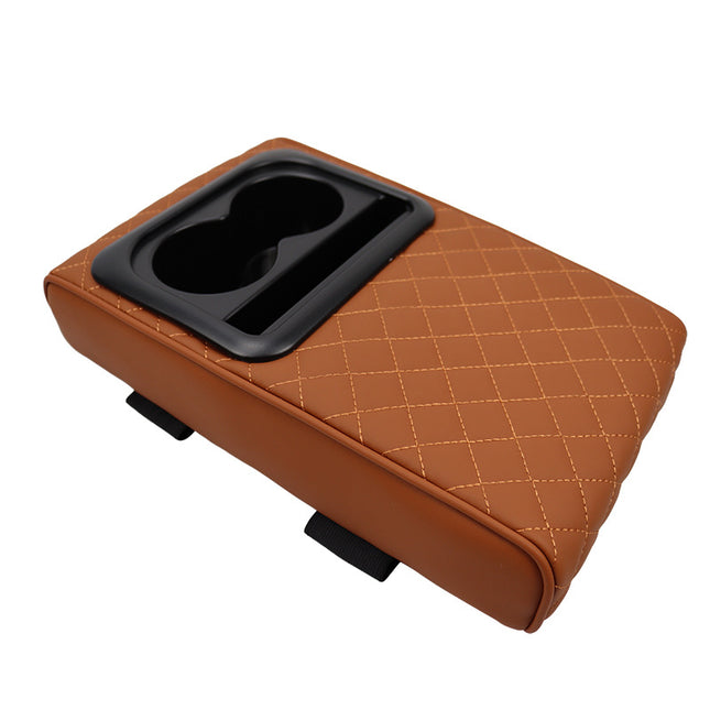 Brown Auto Center Console Armrest Riser Pad with Dual Cup Holders