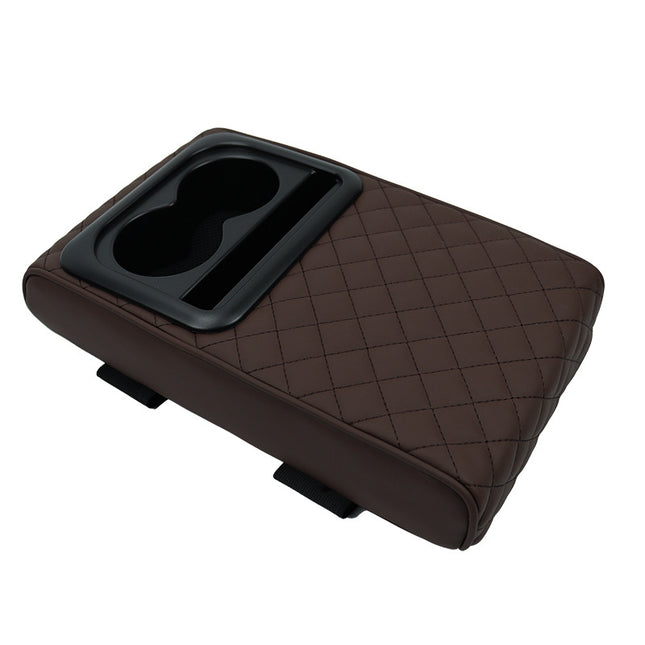 Dark Brown Auto Center Console Armrest Riser Pad with Dual Cup Holders