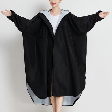 Black Stylish Waterproof Raincoat Poncho - Long, Packable for Outdoor Travel & Hiking