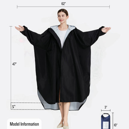 Dark blue Stylish Waterproof Raincoat Poncho - Long, Packable for Outdoor Travel & Hiking
