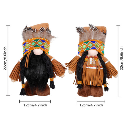 Handmade Thanksgiving Doll Set - Girl Figures with Feather Headbands
