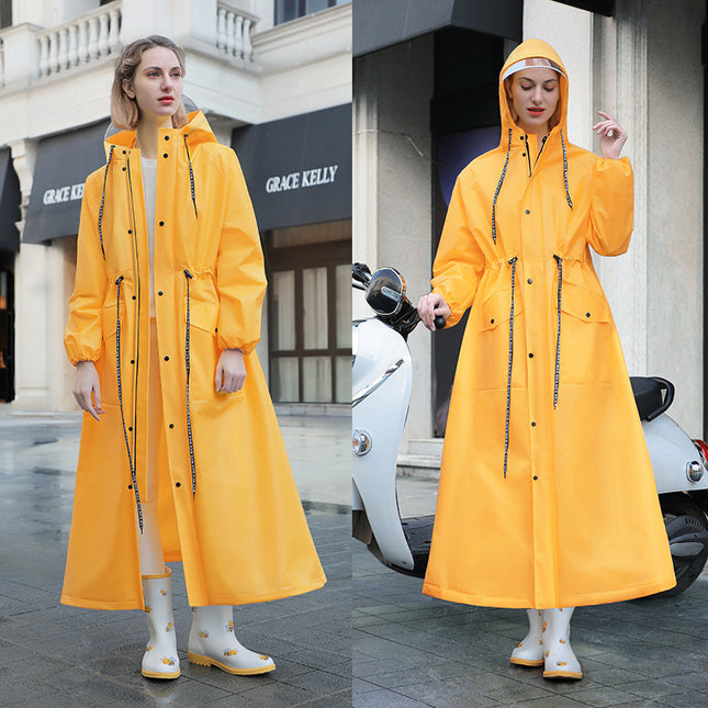 Yellow Women's Long Waterproof Raincoat with Hood and Visor