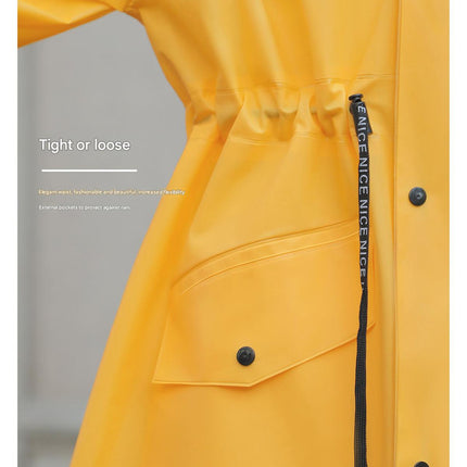 White Women's Long Waterproof Raincoat with Hood and Visor - Stylish Rain Jacket (Size - XL)