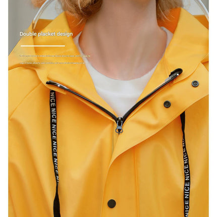 White Women's Long Waterproof Raincoat with Hood and Visor - Stylish Rain Jacket (Size - XL)