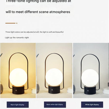 Silver Portable Rechargeable LED Lantern Lamp - Touch Control 3-Color Dimmable Desk Light