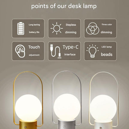 White Portable Rechargeable LED Lantern Lamp - Touch Control 3-Color Dimmable Desk Light