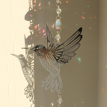 (Style A)2 PCS Hummingbird Metal Suncatcher with Crystal Accents - for Window or Wall Indoor Hanging Ornament