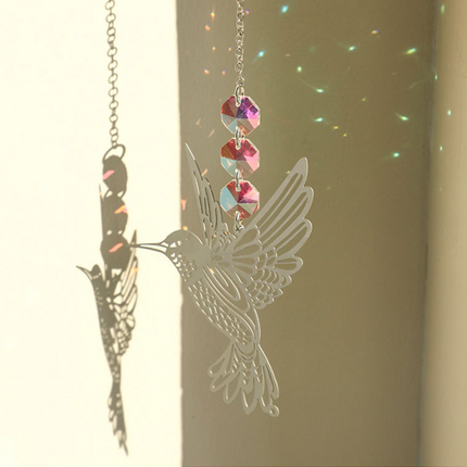 (Style B)2 PCS Hummingbird Metal Suncatcher with Crystal Accents - for Window or Wall Indoor Hanging Ornament