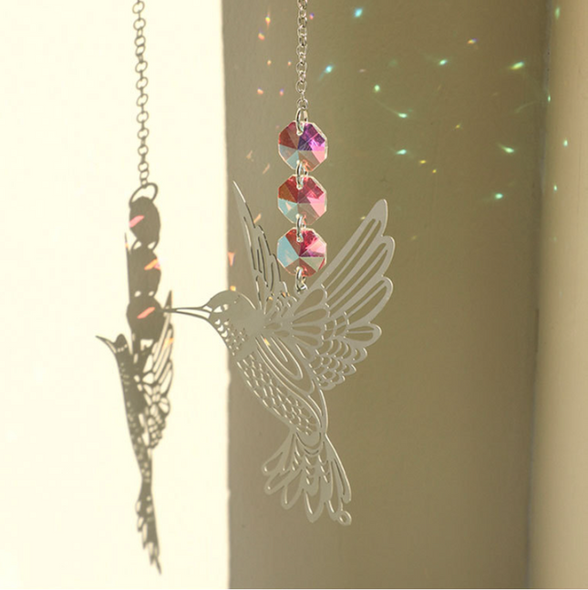 (Style B)2 PCS Hummingbird Metal Suncatcher with Crystal Accents